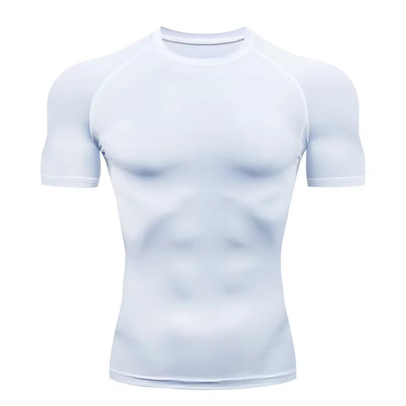 Men'S Compression Shirts Summer Short Sleeves Tees T-Shirt Gym Workout Fitness Running Tops Undershirts Baselayer Sportswear