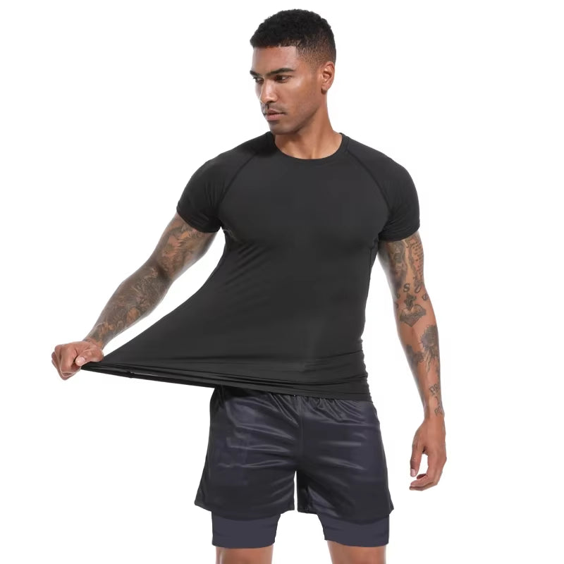 Men'S Compression Shirts Summer Short Sleeves Tees T-Shirt Gym Workout Fitness Running Tops Undershirts Baselayer Sportswear
