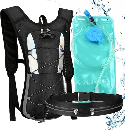 Cycling Hydration Backpack with 2L Water Bladder and Running Belt, Lightweight Daypack for Running, Hiking, Riding, Camping, and Climbing – Fits Men & Women