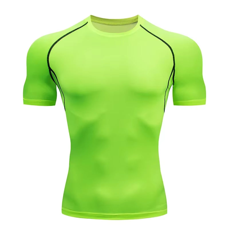 Men'S Compression Shirts Summer Short Sleeves Tees T-Shirt Gym Workout Fitness Running Tops Undershirts Baselayer Sportswear