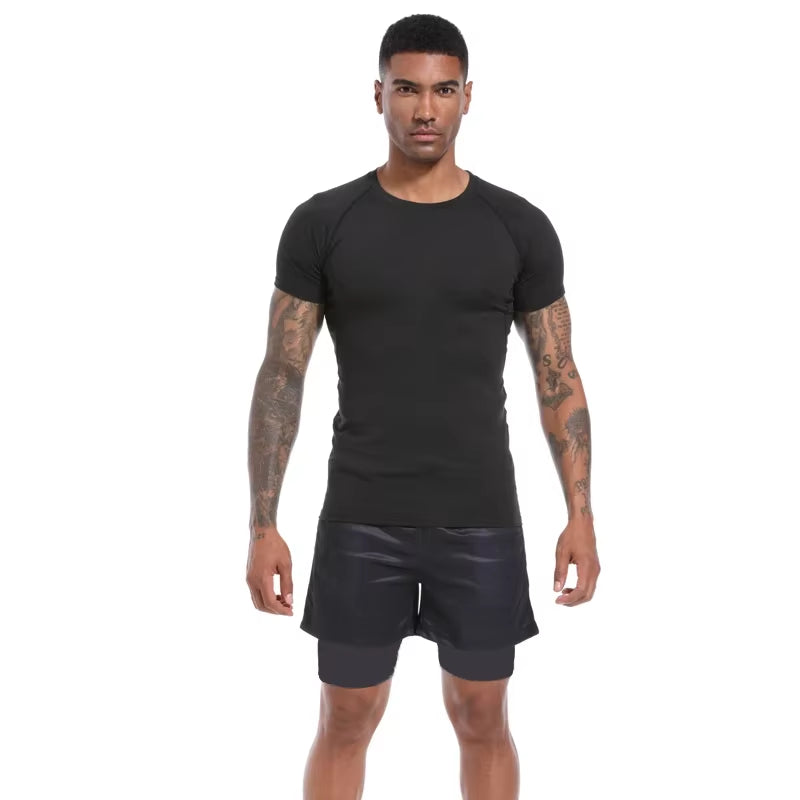 Men'S Compression Shirts Summer Short Sleeves Tees T-Shirt Gym Workout Fitness Running Tops Undershirts Baselayer Sportswear