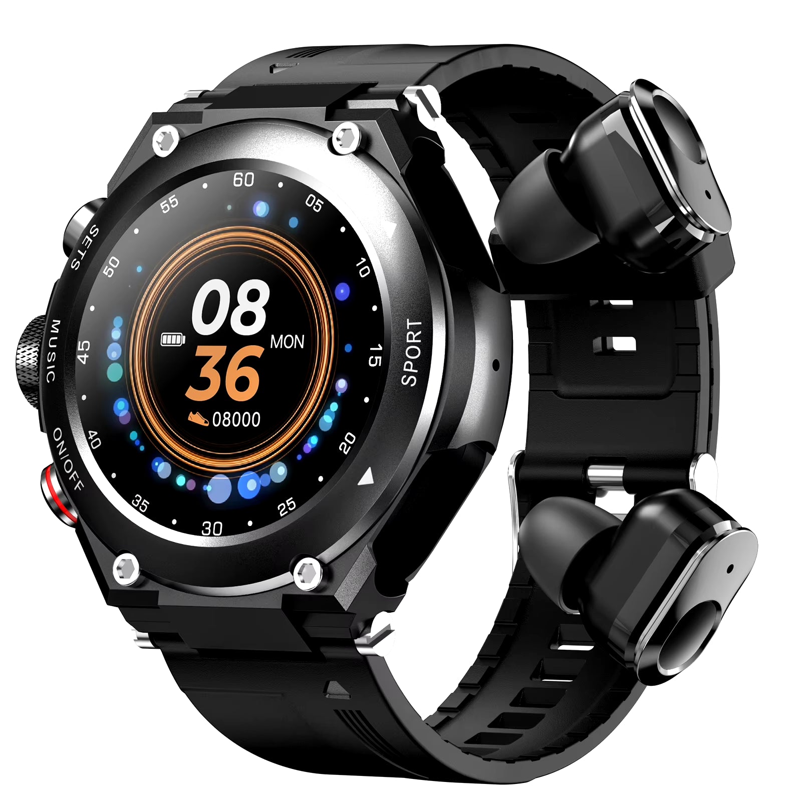 2-in-1 Smart Watch & Wireless Earbuds - Fitness Tracker, Heart Rate Monitor, MP3 Music & Call Functionality