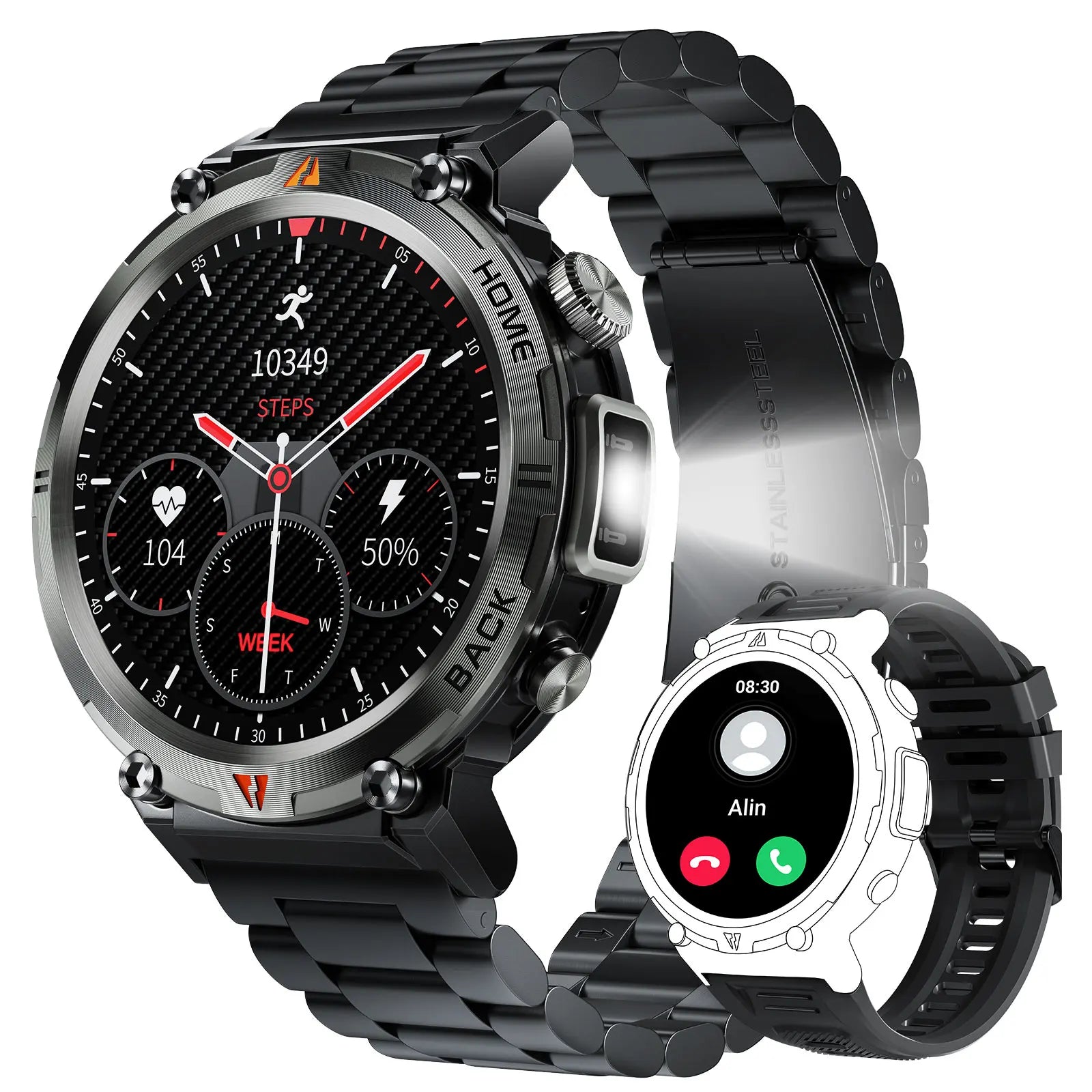 KE3 Smart Watch 3ATM Waterproof Original Design for Men Bluetooth Call Health Monitor with Flashlight 100+ Sports Modes