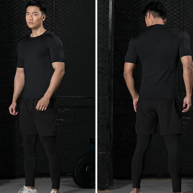 Men'S Compression Shirts Summer Short Sleeves Tees T-Shirt Gym Workout Fitness Running Tops Undershirts Baselayer Sportswear