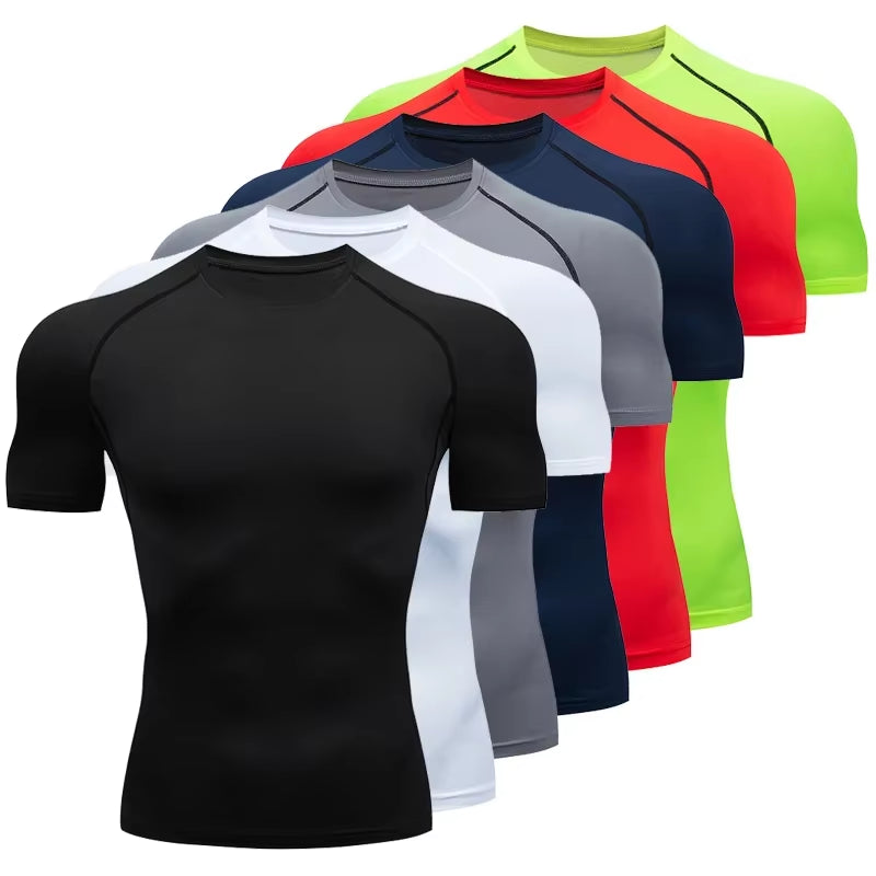 Men'S Compression Shirts Summer Short Sleeves Tees T-Shirt Gym Workout Fitness Running Tops Undershirts Baselayer Sportswear